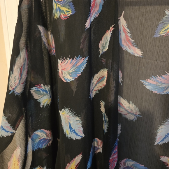 Xhilaration Black Kimono with Feather Design - Picture 3 of 5